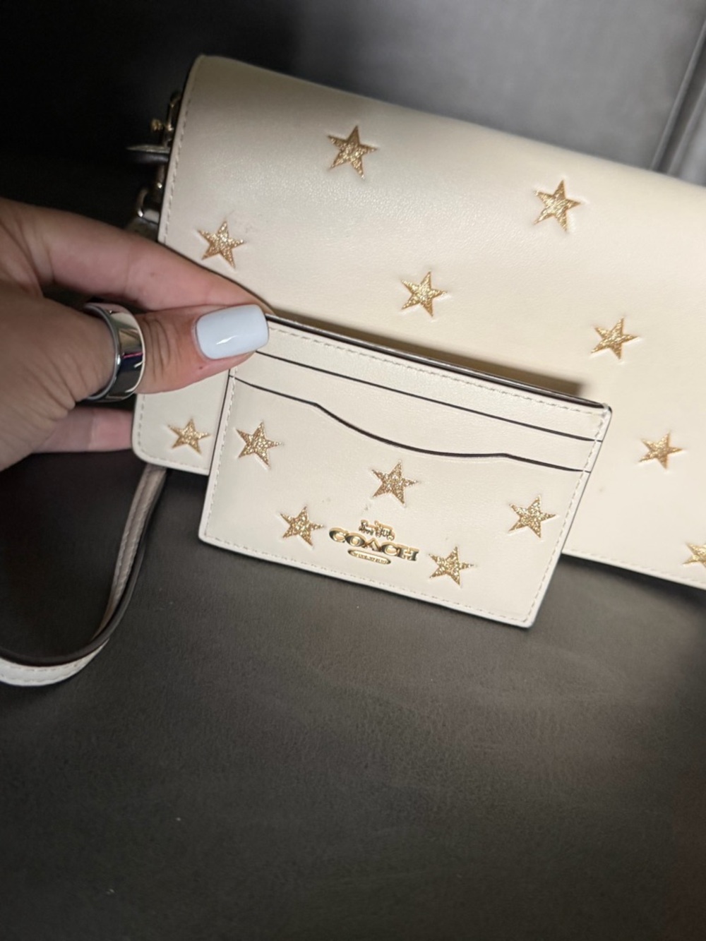 Coach Cream Leather Star-Accent Card Case and crossbody